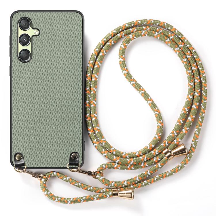 For Samsung Galaxy A15 Carbon Fiber Texture Leather Back Cover Phone Case with Crossbody Strap