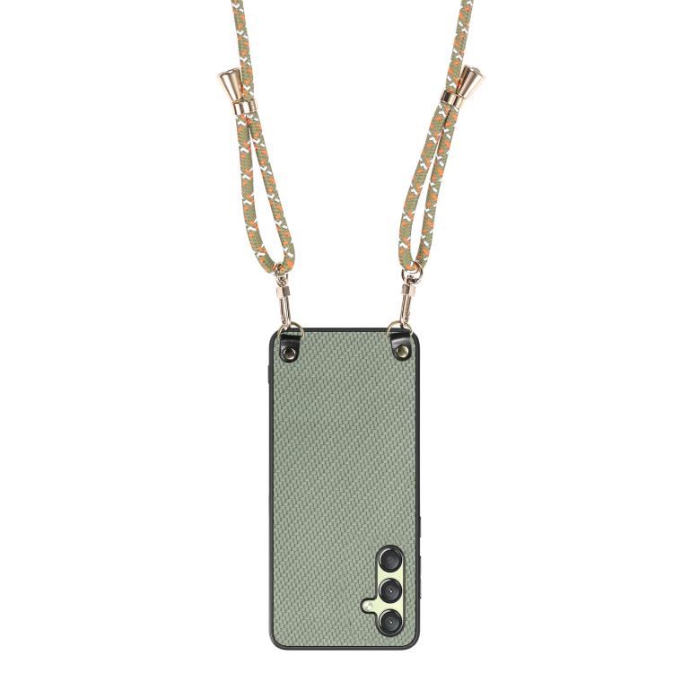 For Samsung Galaxy A15 Carbon Fiber Texture Leather Back Cover Phone Case with Crossbody Strap