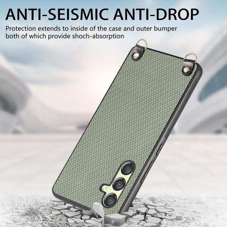 For Samsung Galaxy A15 Carbon Fiber Texture Leather Back Cover Phone Case with Crossbody Strap