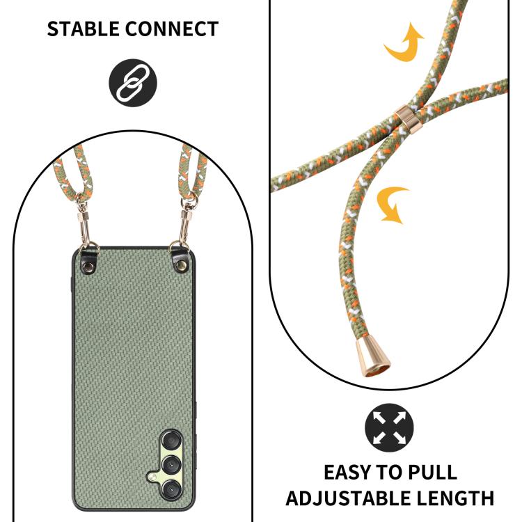 For Samsung Galaxy A15 Carbon Fiber Texture Leather Back Cover Phone Case with Crossbody Strap