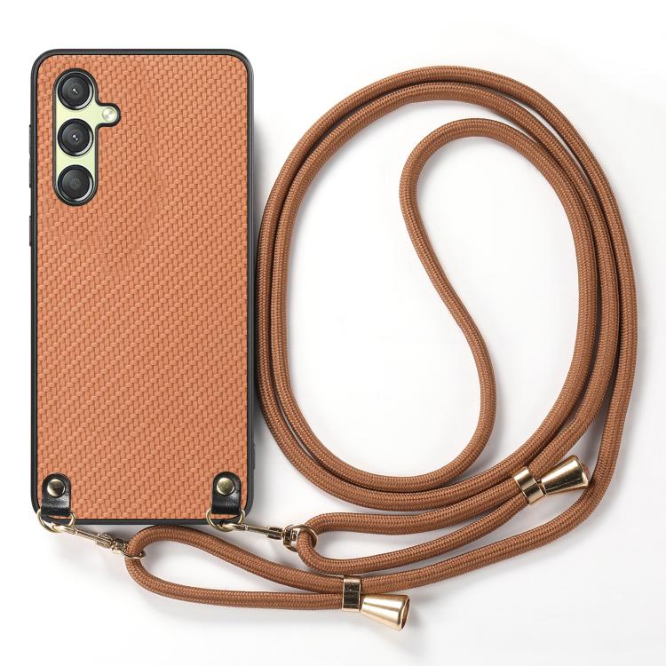 For Samsung Galaxy A15 Carbon Fiber Texture Leather Back Cover Phone Case with Crossbody Strap