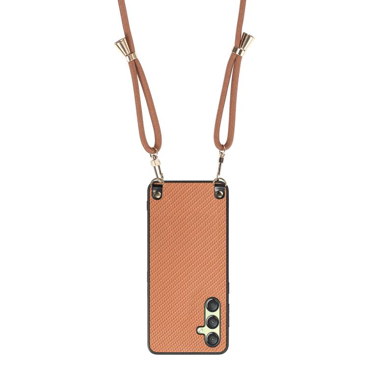 For Samsung Galaxy A15 Carbon Fiber Texture Leather Back Cover Phone Case with Crossbody Strap
