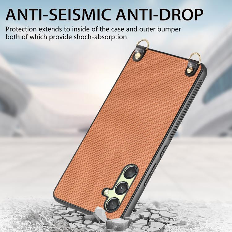 For Samsung Galaxy A15 Carbon Fiber Texture Leather Back Cover Phone Case with Crossbody Strap