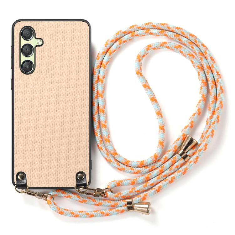 For Samsung Galaxy A15 Carbon Fiber Texture Leather Back Cover Phone Case with Crossbody Strap