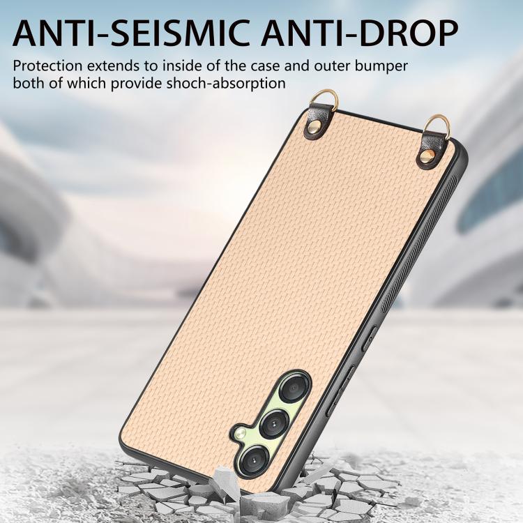 For Samsung Galaxy A15 Carbon Fiber Texture Leather Back Cover Phone Case with Crossbody Strap