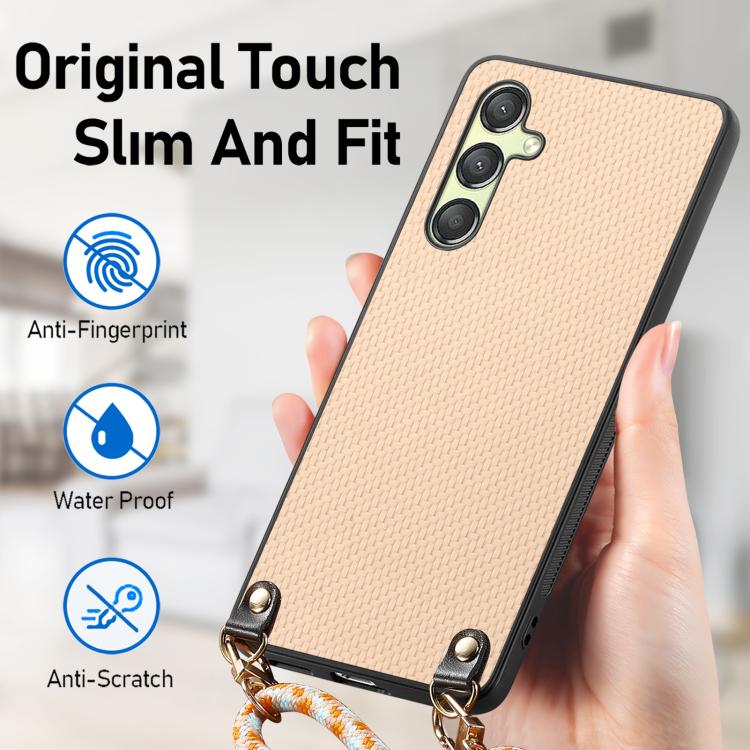 For Samsung Galaxy A15 Carbon Fiber Texture Leather Back Cover Phone Case with Crossbody Strap