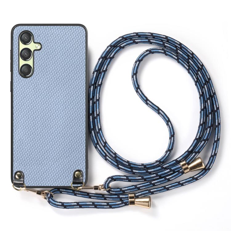 For Samsung Galaxy A15 Carbon Fiber Texture Leather Back Cover Phone Case with Crossbody Strap