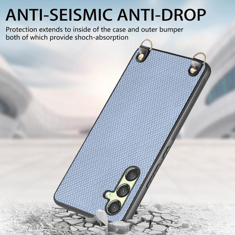 For Samsung Galaxy A15 Carbon Fiber Texture Leather Back Cover Phone Case with Crossbody Strap