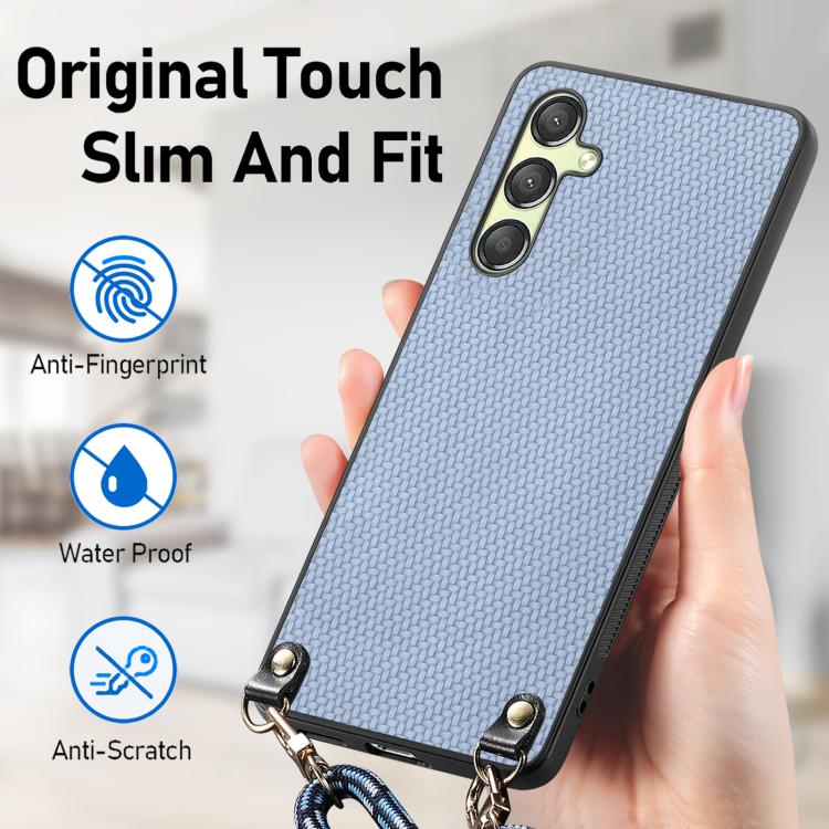 For Samsung Galaxy A15 Carbon Fiber Texture Leather Back Cover Phone Case with Crossbody Strap