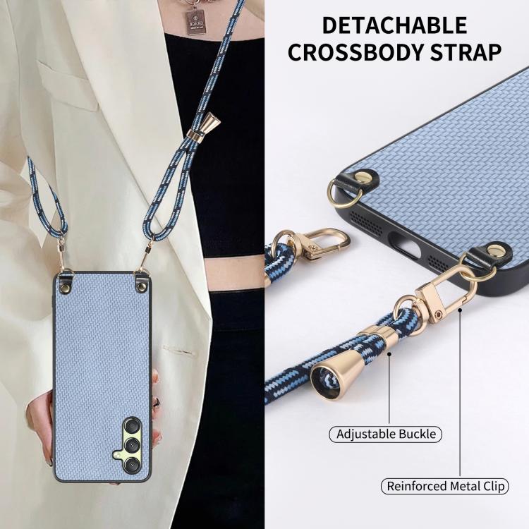 For Samsung Galaxy A15 Carbon Fiber Texture Leather Back Cover Phone Case with Crossbody Strap