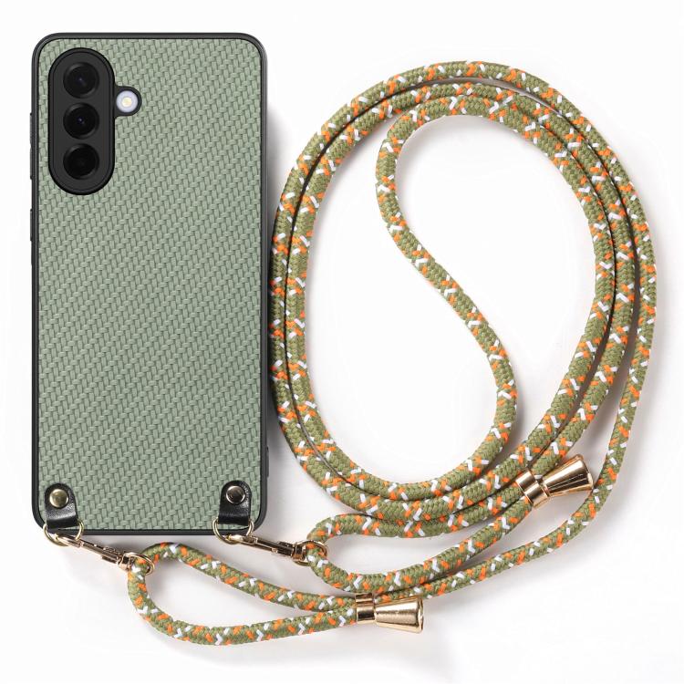 For Samsung Galaxy A56 5G Carbon Fiber Texture Leather Back Cover Phone Case with Crossbody Strap
