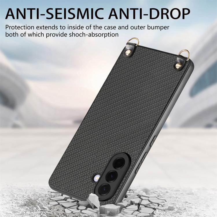 For Samsung Galaxy A56 5G Carbon Fiber Texture Leather Back Cover Phone Case with Crossbody Strap