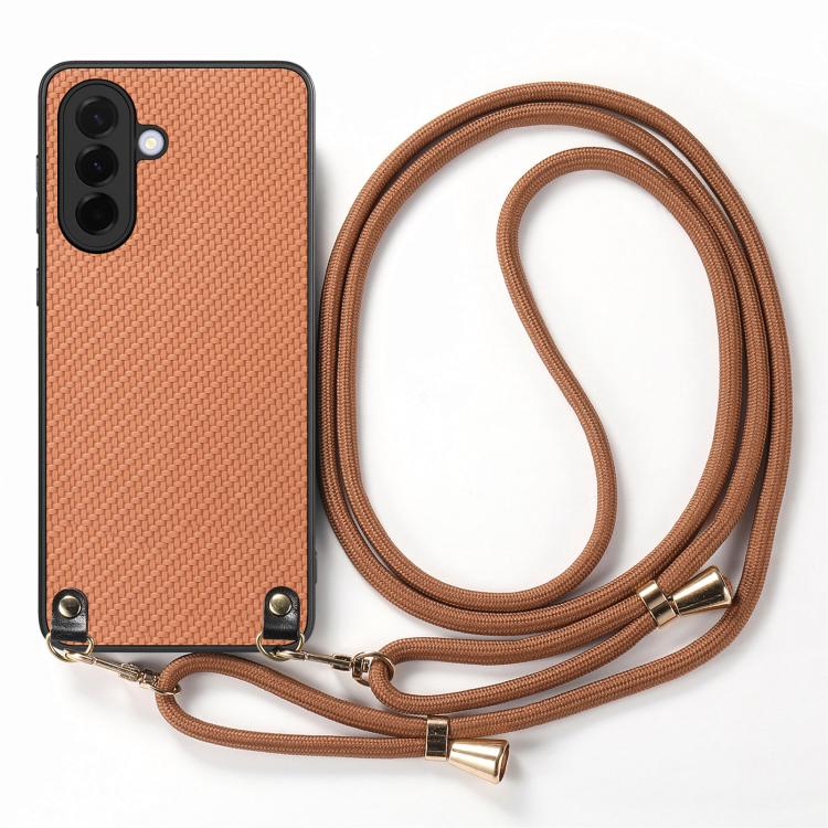 For Samsung Galaxy A56 5G Carbon Fiber Texture Leather Back Cover Phone Case with Crossbody Strap