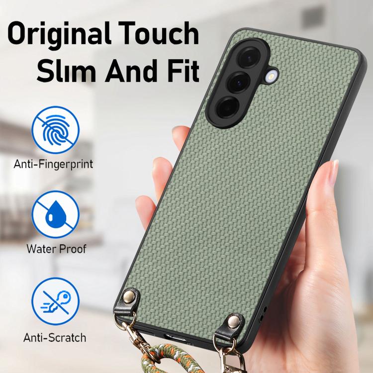 For Samsung Galaxy A36 5G Carbon Fiber Texture Leather Back Cover Phone Case with Crossbody Strap