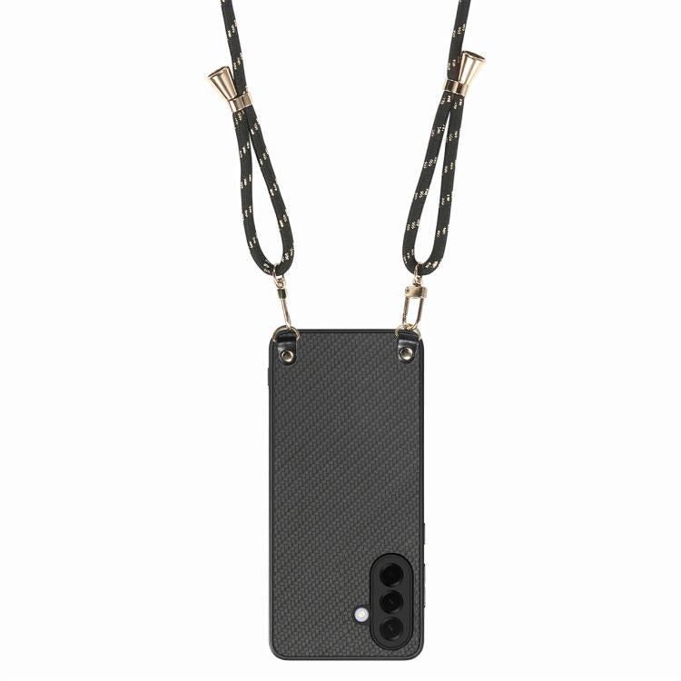 For Samsung Galaxy A36 5G Carbon Fiber Texture Leather Back Cover Phone Case with Crossbody Strap