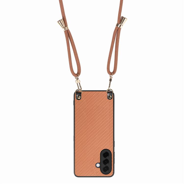 For Samsung Galaxy A36 5G Carbon Fiber Texture Leather Back Cover Phone Case with Crossbody Strap