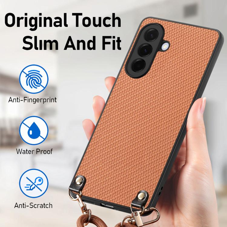 For Samsung Galaxy A36 5G Carbon Fiber Texture Leather Back Cover Phone Case with Crossbody Strap