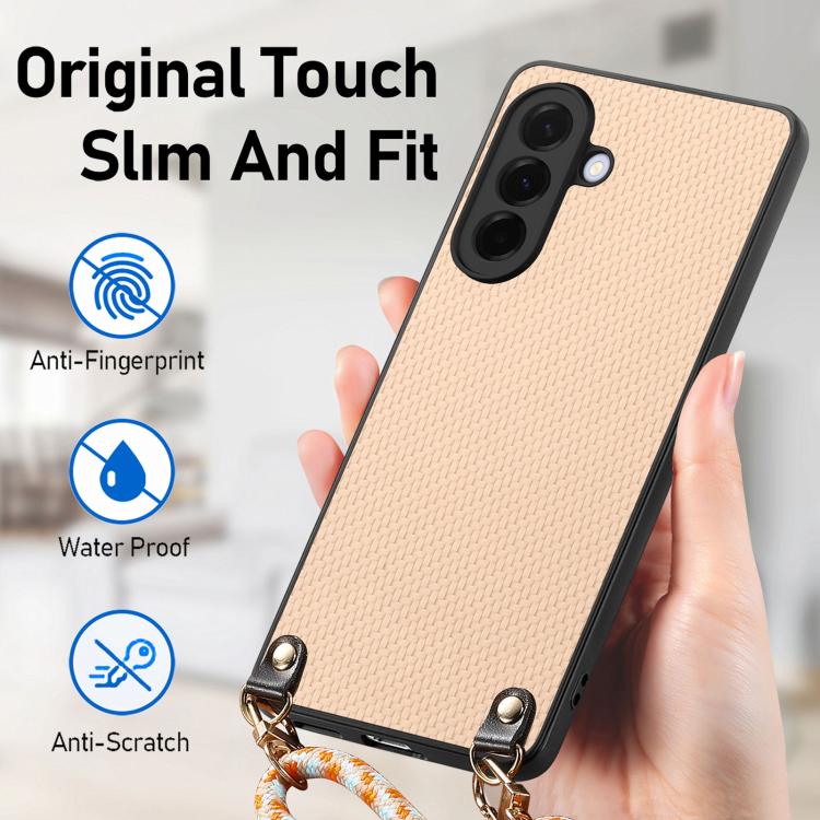 For Samsung Galaxy A36 5G Carbon Fiber Texture Leather Back Cover Phone Case with Crossbody Strap