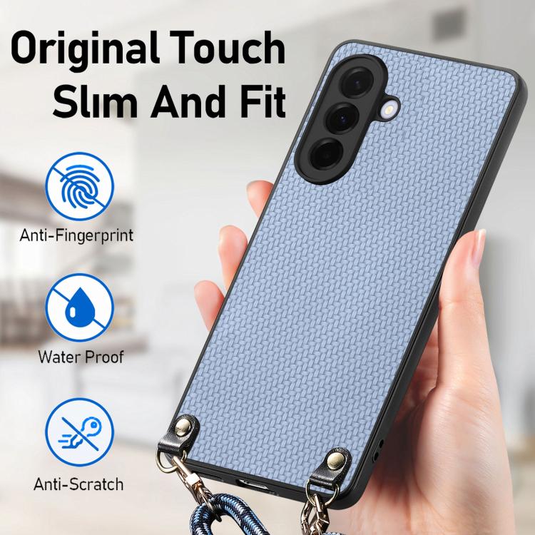 For Samsung Galaxy A36 5G Carbon Fiber Texture Leather Back Cover Phone Case with Crossbody Strap