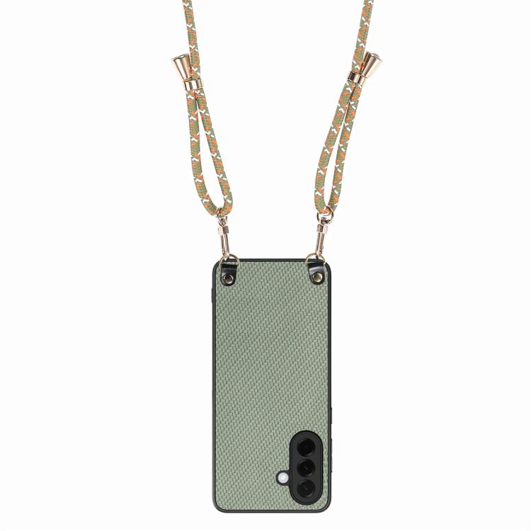 For Samsung Galaxy A37 5G Carbon Fiber Texture Leather Back Cover Phone Case with Crossbody Strap