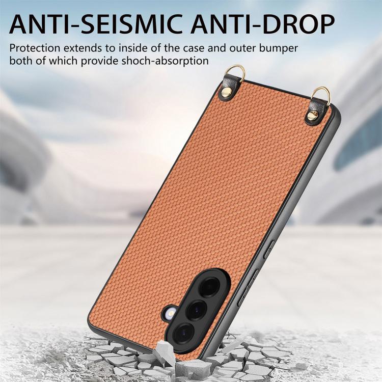 For Samsung Galaxy A37 5G Carbon Fiber Texture Leather Back Cover Phone Case with Crossbody Strap