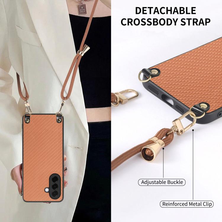 For Samsung Galaxy A37 5G Carbon Fiber Texture Leather Back Cover Phone Case with Crossbody Strap