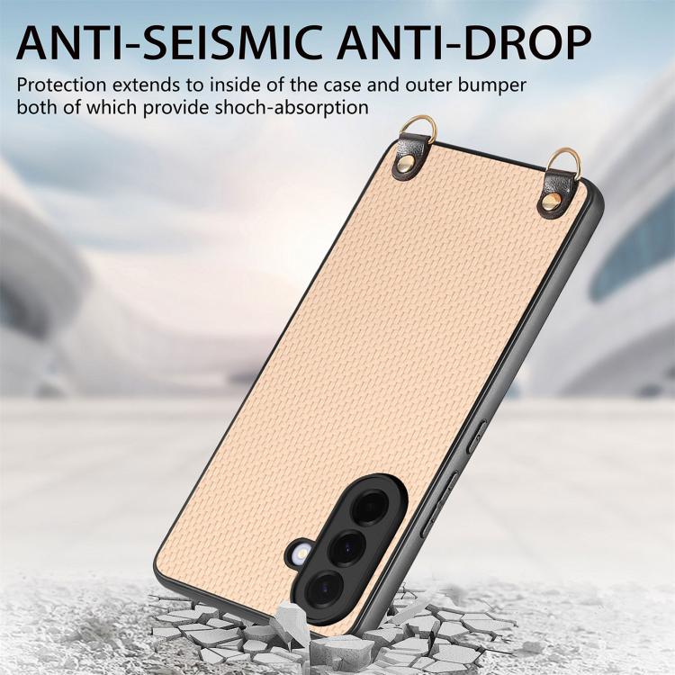 For Samsung Galaxy A37 5G Carbon Fiber Texture Leather Back Cover Phone Case with Crossbody Strap