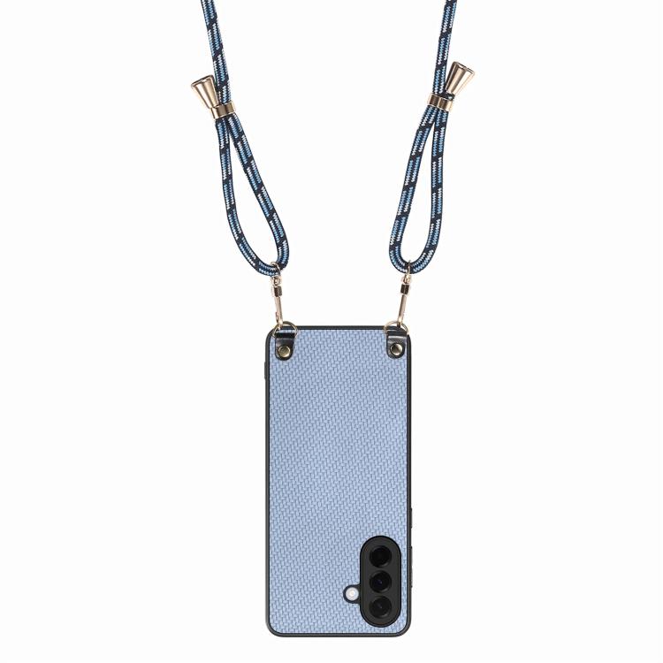 For Samsung Galaxy A37 5G Carbon Fiber Texture Leather Back Cover Phone Case with Crossbody Strap