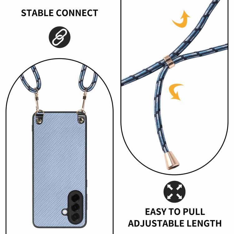 For Samsung Galaxy A37 5G Carbon Fiber Texture Leather Back Cover Phone Case with Crossbody Strap