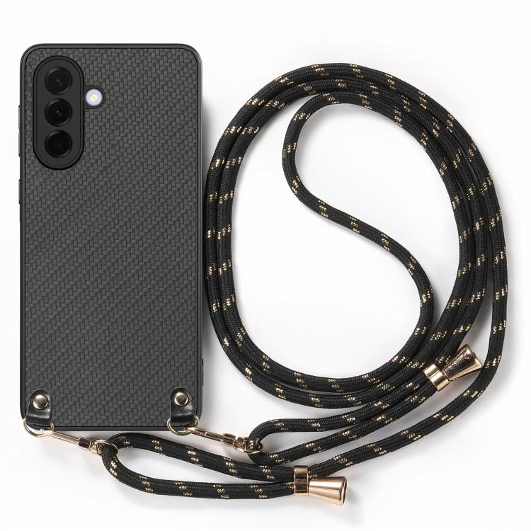 For Samsung Galaxy A57 5G Carbon Fiber Texture Leather Back Cover Phone Case with Crossbody Strap