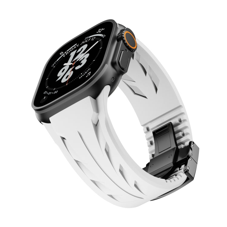 For Apple Watch 44mm / 45mm / 46mm / 49mm Tailor Stainless Steel Black Butterfly Buckle Silicone Watch Band