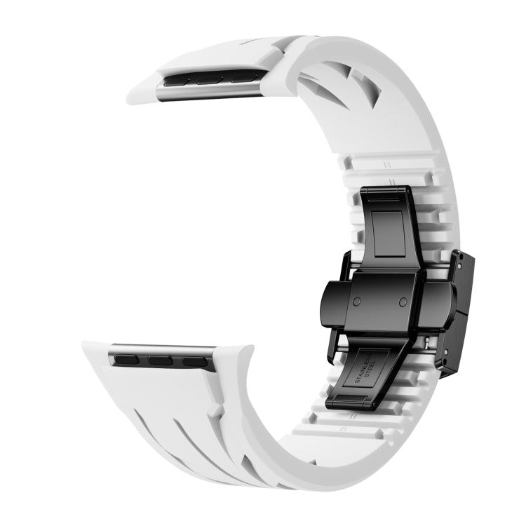 For Apple Watch 44mm / 45mm / 46mm / 49mm Tailor Stainless Steel Black Butterfly Buckle Silicone Watch Band