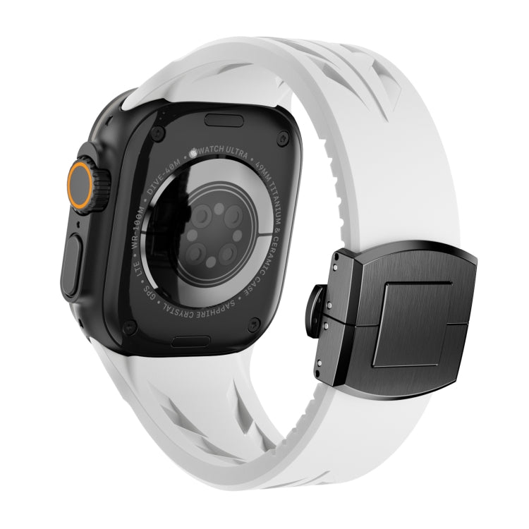 For Apple Watch 44mm / 45mm / 46mm / 49mm Tailor Stainless Steel Black Butterfly Buckle Silicone Watch Band
