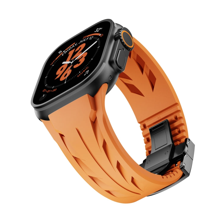 For Apple Watch 44mm / 45mm / 46mm / 49mm Tailor Stainless Steel Black Butterfly Buckle Silicone Watch Band