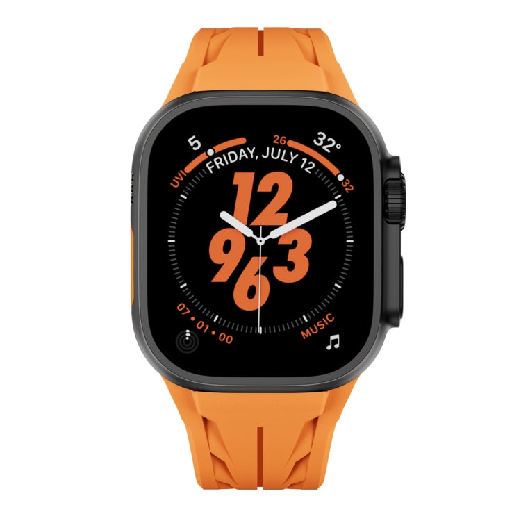For Apple Watch 44mm / 45mm / 46mm / 49mm Tailor Stainless Steel Black Butterfly Buckle Silicone Watch Band