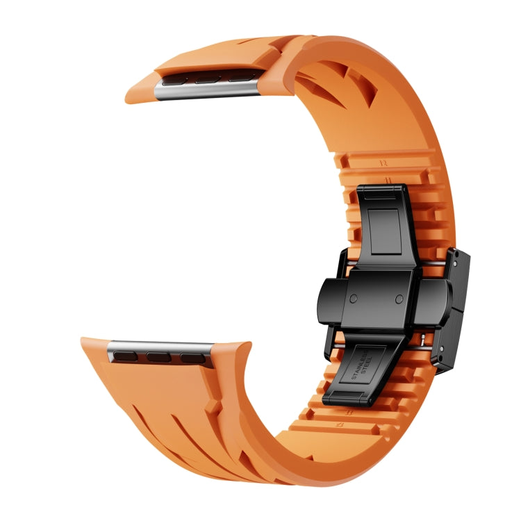 For Apple Watch 44mm / 45mm / 46mm / 49mm Tailor Stainless Steel Black Butterfly Buckle Silicone Watch Band