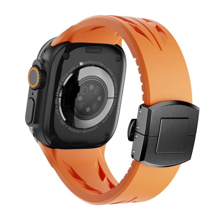 For Apple Watch 44mm / 45mm / 46mm / 49mm Tailor Stainless Steel Black Butterfly Buckle Silicone Watch Band