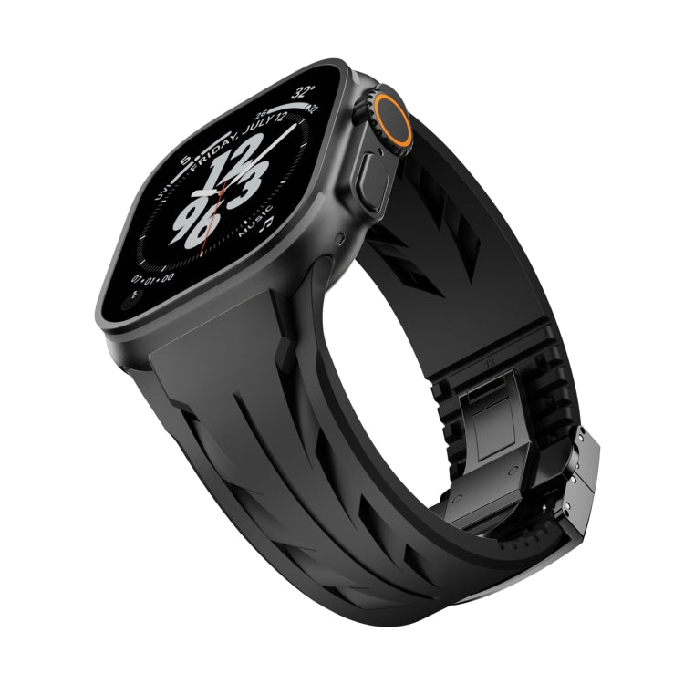 For Apple Watch 44mm / 45mm / 46mm / 49mm Tailor Stainless Steel Black Butterfly Buckle Silicone Watch Band