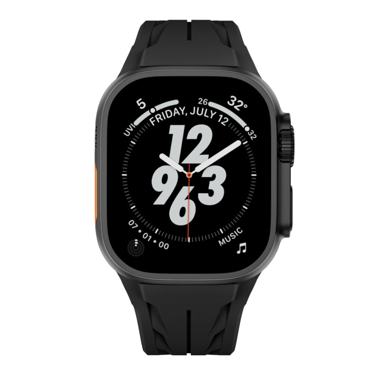 For Apple Watch 44mm / 45mm / 46mm / 49mm Tailor Stainless Steel Black Butterfly Buckle Silicone Watch Band