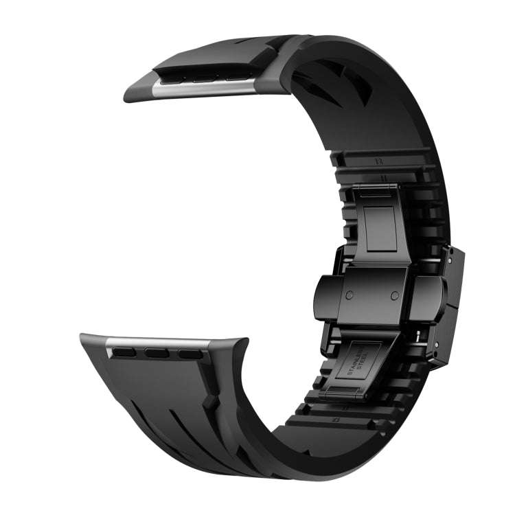 For Apple Watch 44mm / 45mm / 46mm / 49mm Tailor Stainless Steel Black Butterfly Buckle Silicone Watch Band