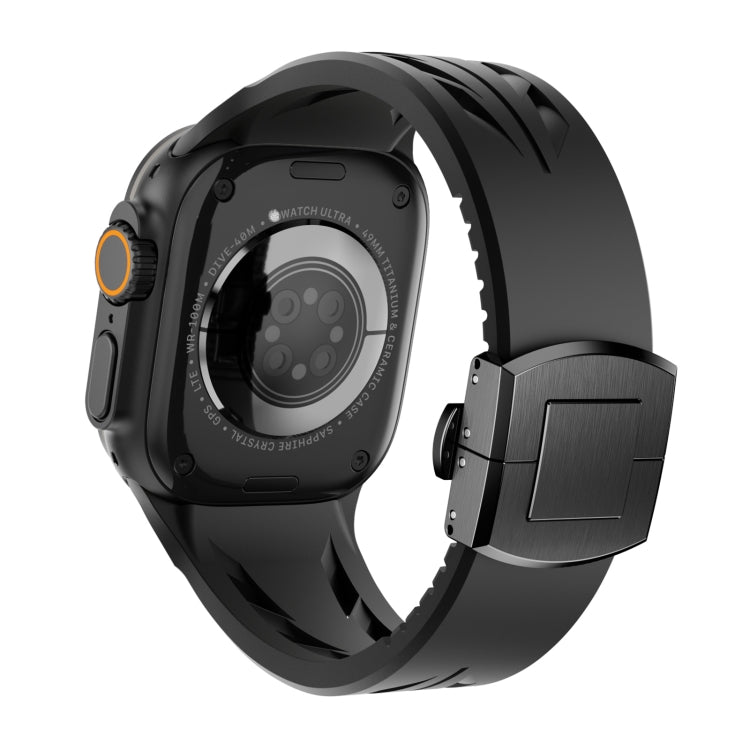 For Apple Watch 44mm / 45mm / 46mm / 49mm Tailor Stainless Steel Black Butterfly Buckle Silicone Watch Band
