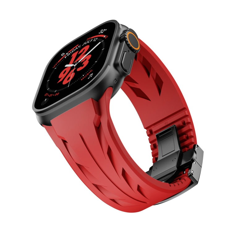 For Apple Watch 44mm / 45mm / 46mm / 49mm Tailor Stainless Steel Black Butterfly Buckle Silicone Watch Band