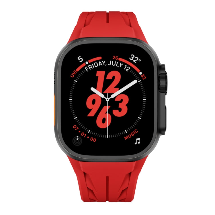 For Apple Watch 44mm / 45mm / 46mm / 49mm Tailor Stainless Steel Black Butterfly Buckle Silicone Watch Band