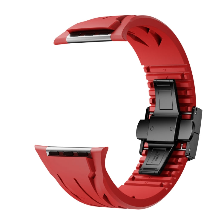 For Apple Watch 44mm / 45mm / 46mm / 49mm Tailor Stainless Steel Black Butterfly Buckle Silicone Watch Band