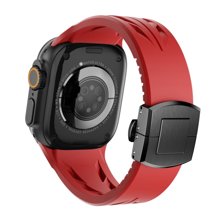 For Apple Watch 44mm / 45mm / 46mm / 49mm Tailor Stainless Steel Black Butterfly Buckle Silicone Watch Band