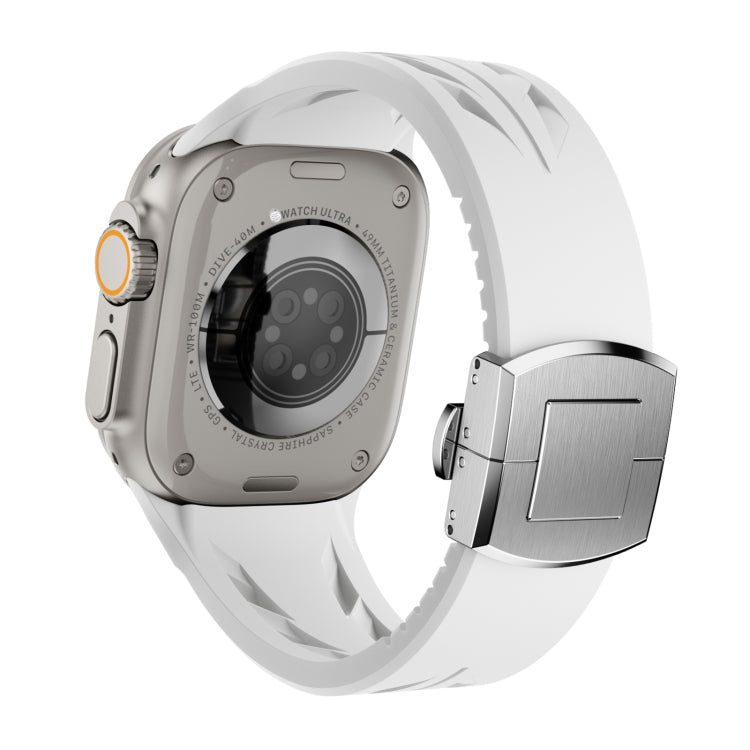 For Apple Watch 44mm / 45mm / 46mm / 49mm Tailor Stainless Steel Silver Butterfly Buckle Silicone Watch Band