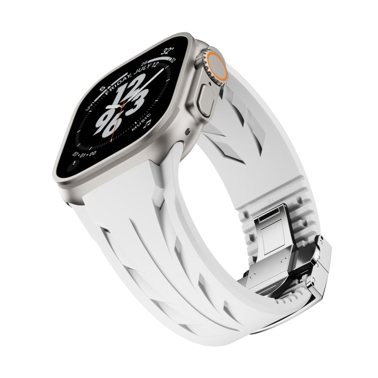 For Apple Watch 44mm / 45mm / 46mm / 49mm Tailor Stainless Steel Silver Butterfly Buckle Silicone Watch Band