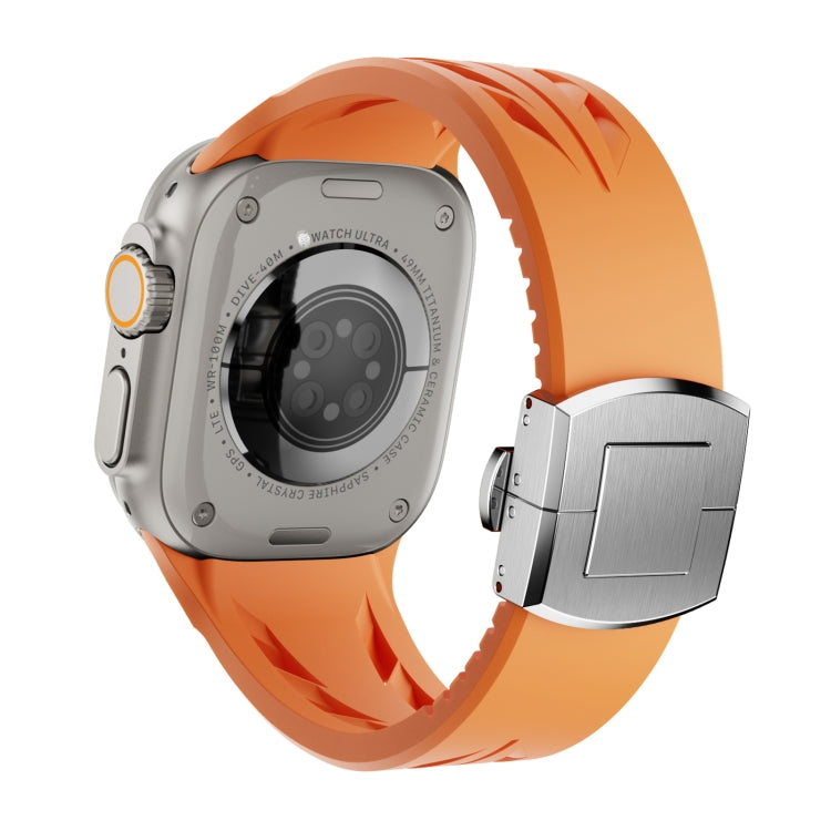 For Apple Watch 44mm / 45mm / 46mm / 49mm Tailor Stainless Steel Silver Butterfly Buckle Silicone Watch Band