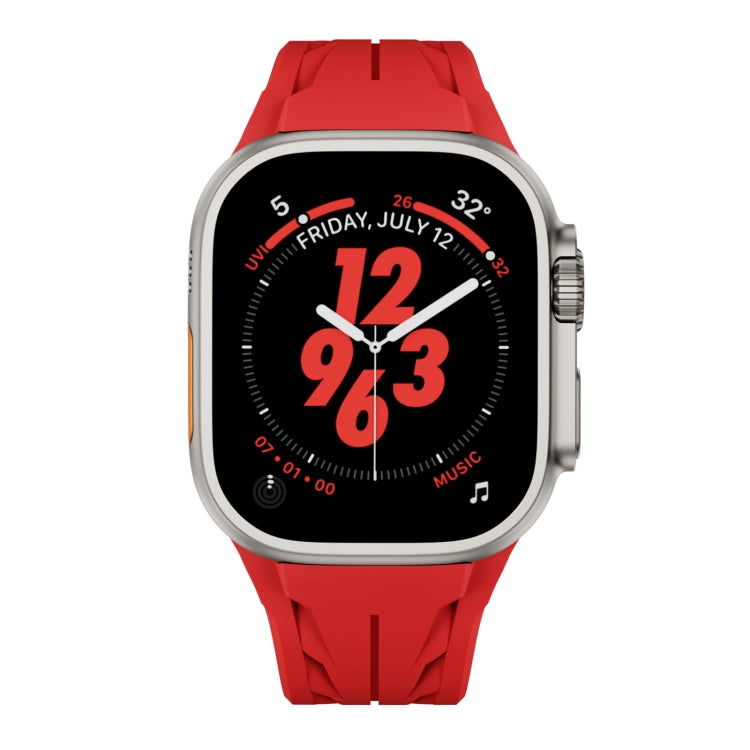 For Apple Watch 44mm / 45mm / 46mm / 49mm Tailor Stainless Steel Silver Butterfly Buckle Silicone Watch Band