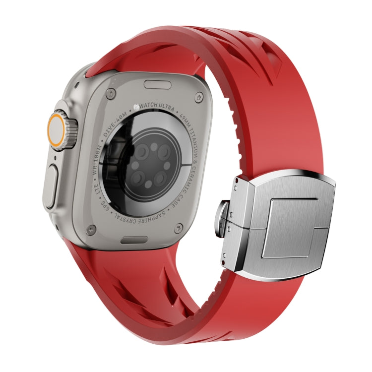 For Apple Watch 44mm / 45mm / 46mm / 49mm Tailor Stainless Steel Silver Butterfly Buckle Silicone Watch Band